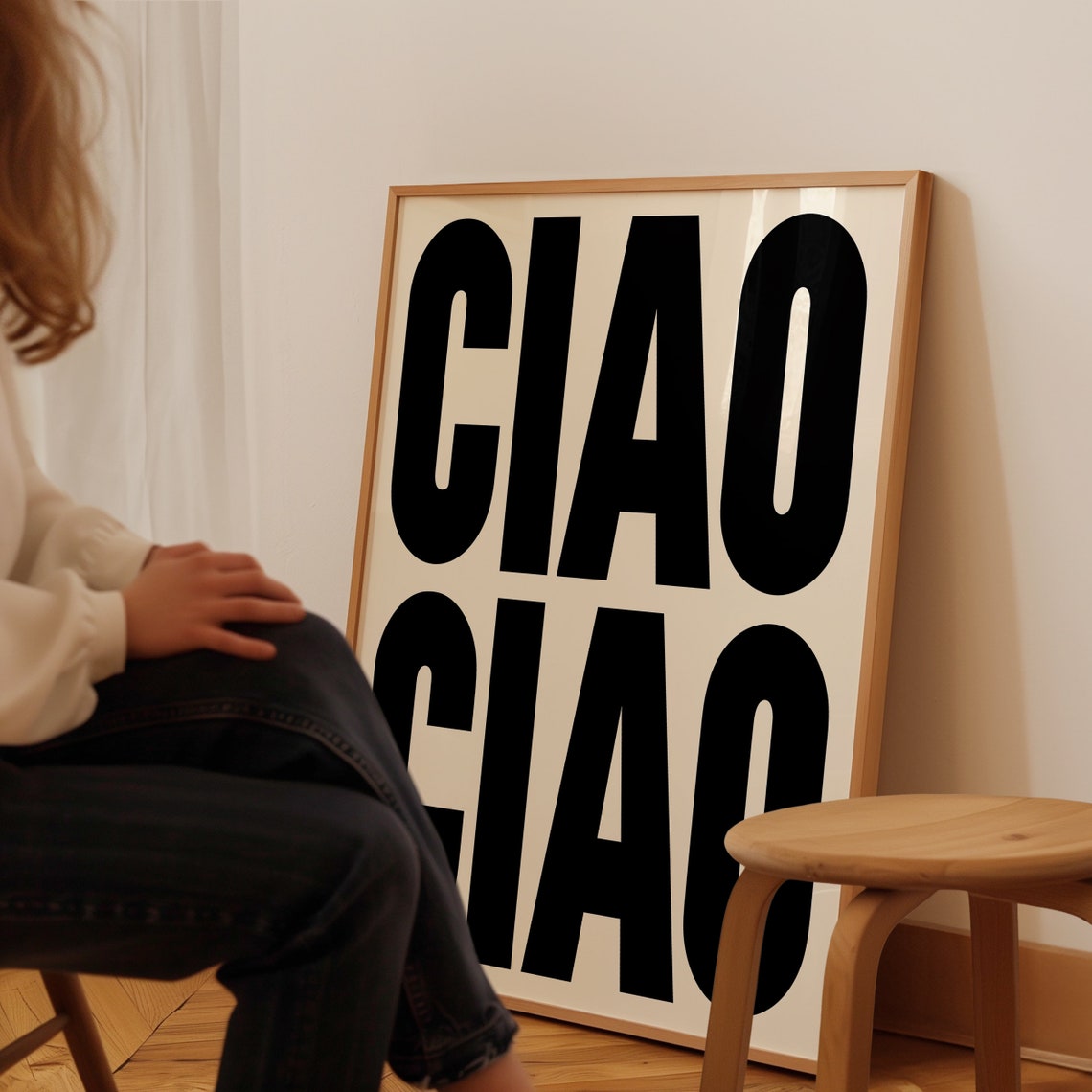 Ciao Ciao Black and Cream Bold Italian Typography Greeting Poster - Image 3