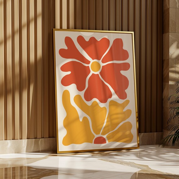 Matisse Style Red And Yellow Wavy Flower Abstract Art Poster