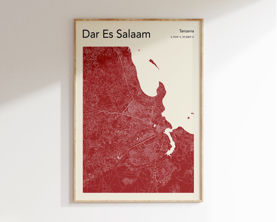 Dar Es Salaam Tanzania City Street Map Red Minimalist Art Print