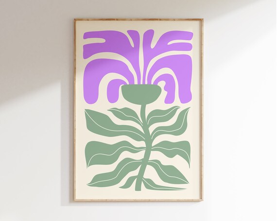 Abstract Flower Poster Retro Flowers Print Colourful Botanical Print Matisse Lilac Sage Green Flower Print Boho Flowers Print Il018
