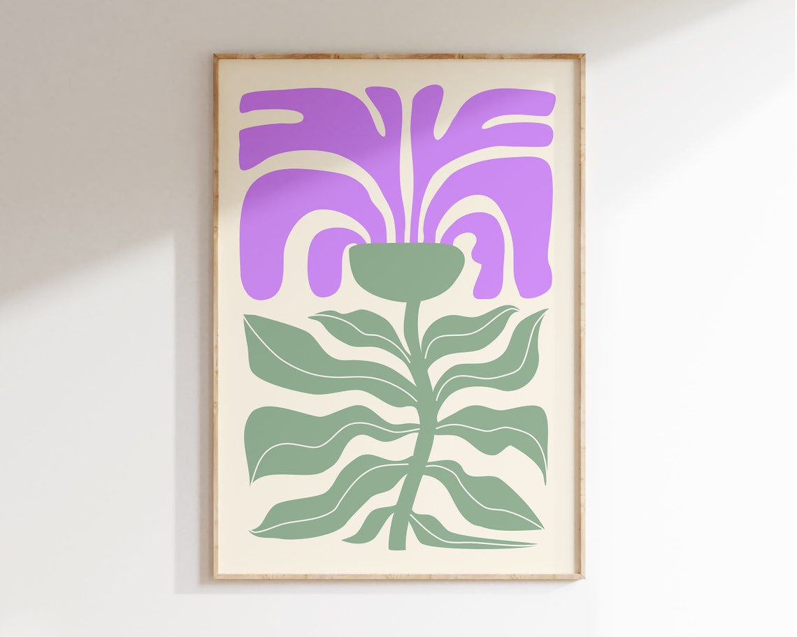 Purple Sage Abstract Bloom Retro Mid Century Botanical Art Poster