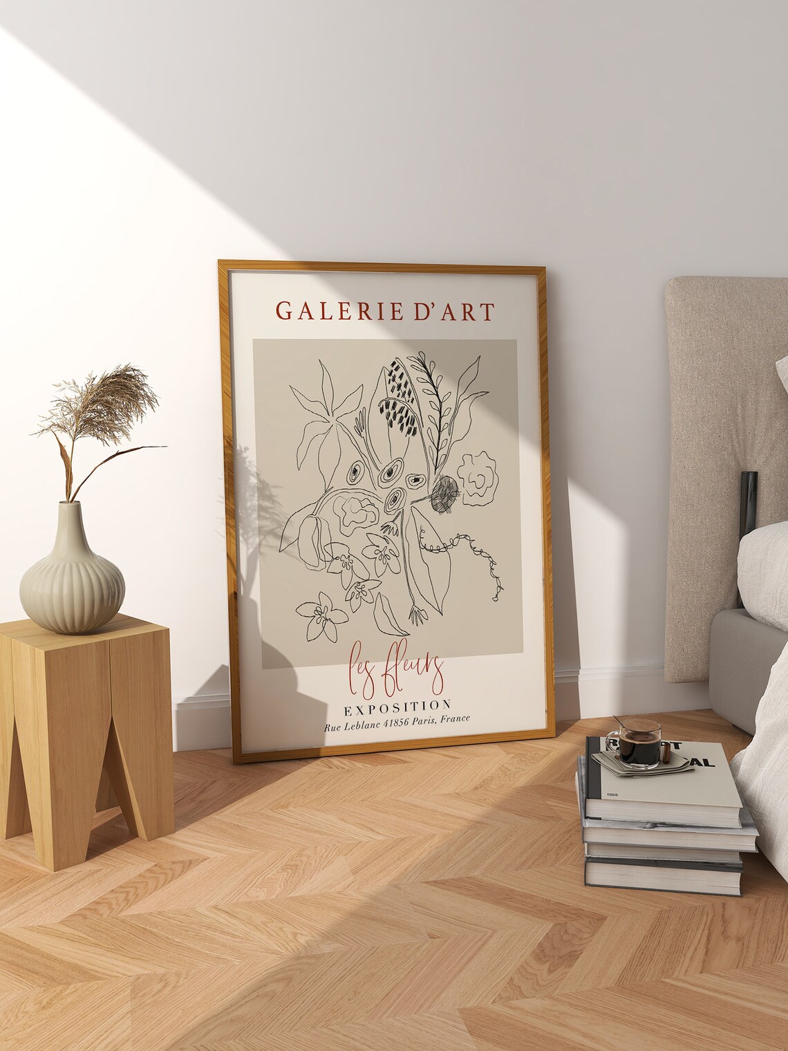 Galerie D Art Les Fleurs Beige Botanical Line Art Exhibition Poster - Image 2