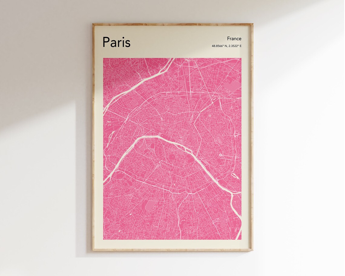Paris City Map Print, Pastel Travel Poster
