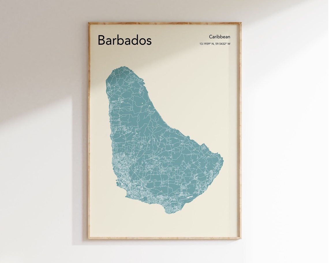 Barbados Caribbean Island Teal Minimalist Street Map Decor Poster
