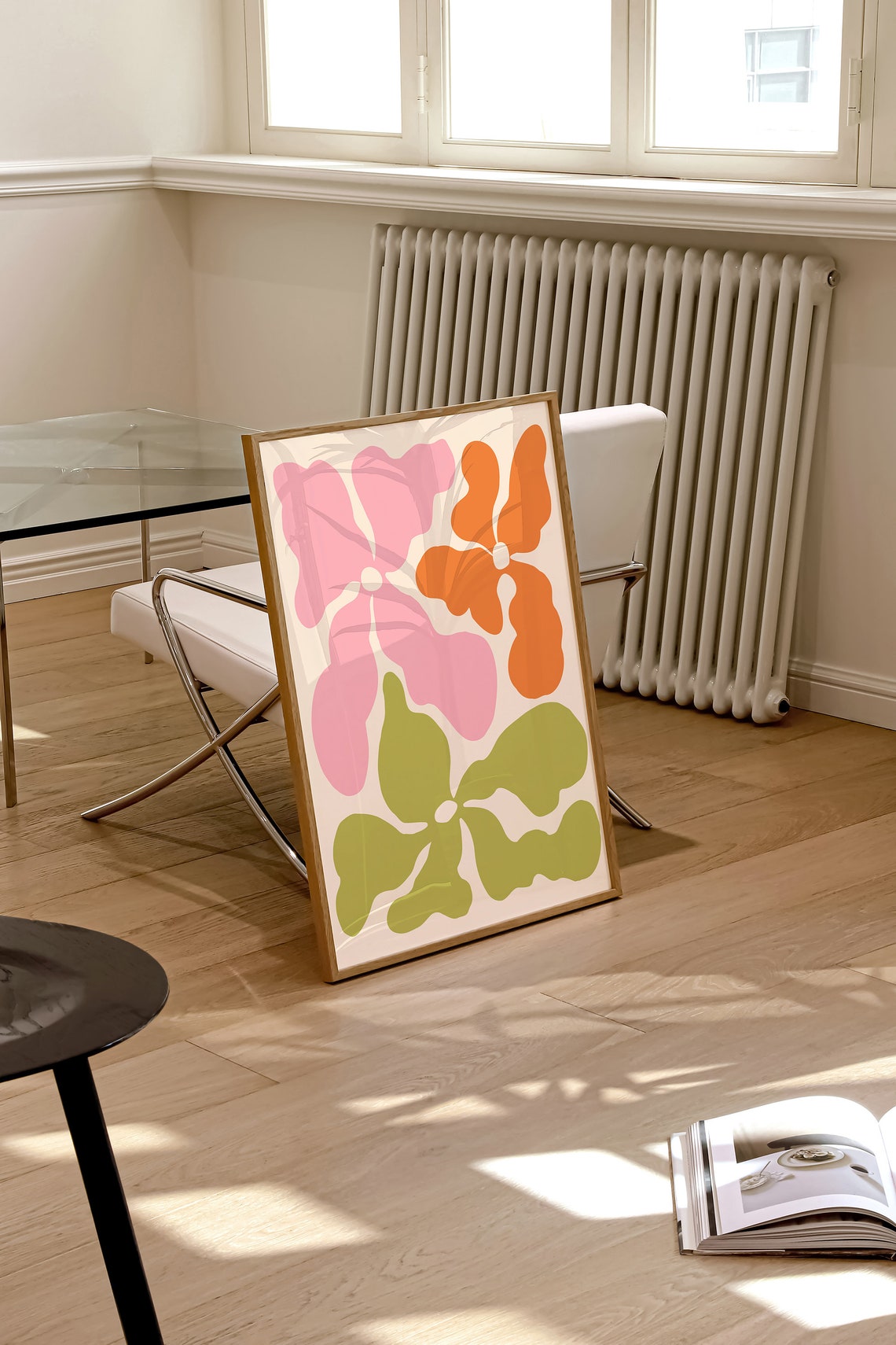 Abstract Wavy Pink Orange Green Retro Flower Market Art Poster - Image 3