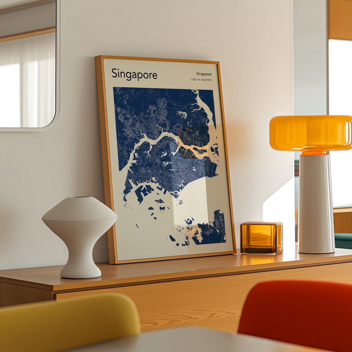 Singapore Map Poster Red Modern City Street Map Art Minimalist Decor - Image 4