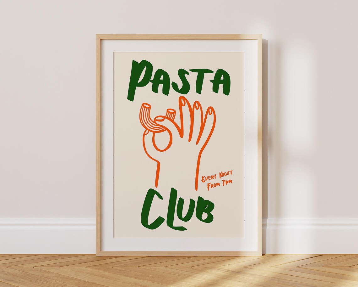 Retro Pasta Club Poster, Mid-Century Kitchen Art Print - Image 4