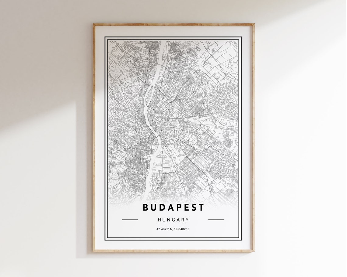 Budapest Hungary Classic Black and White Danube City Map Art Poster