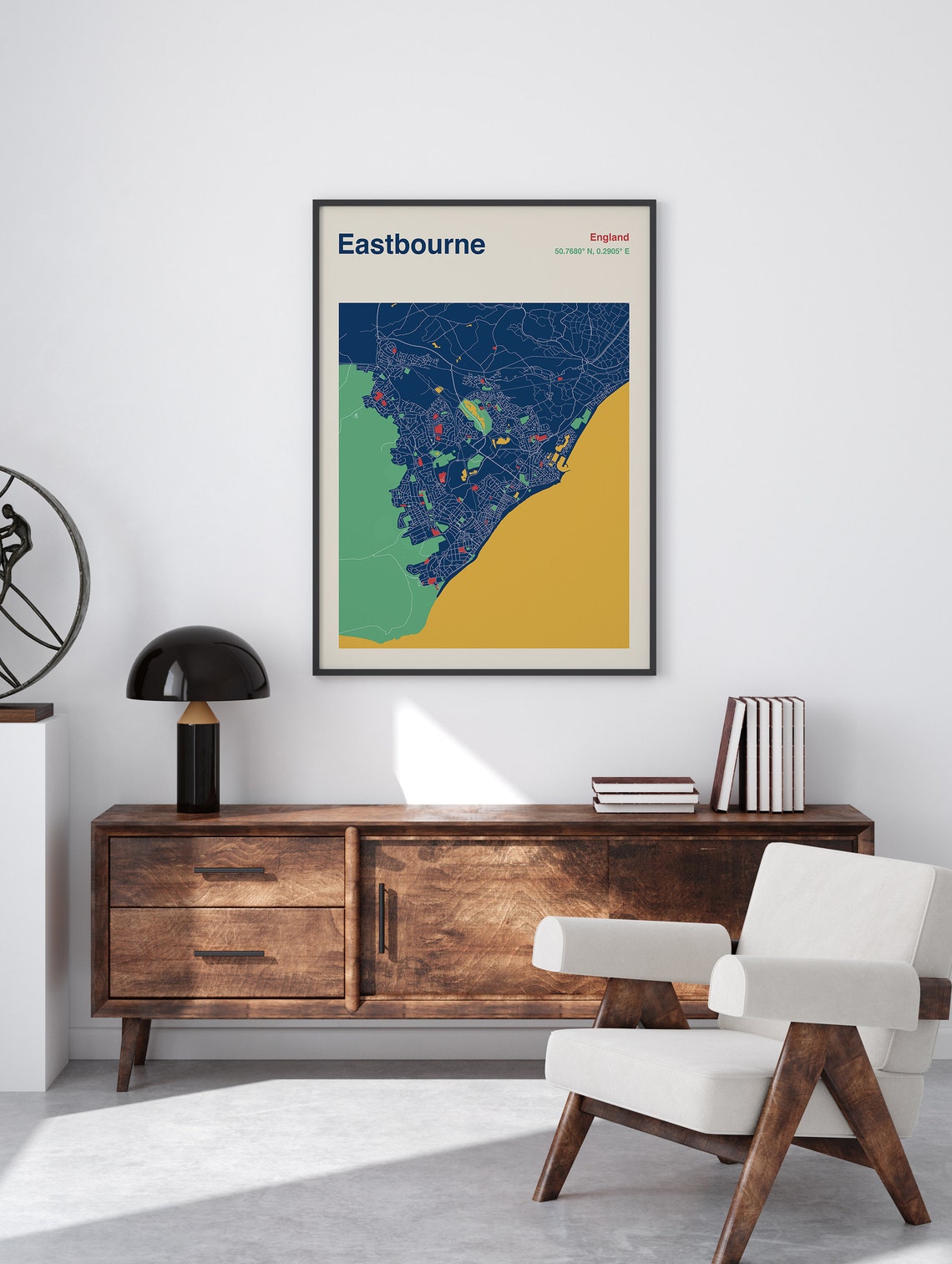 Eastbourne England Navy Coastal Town City Map Art Poster Seaside Decor - Image 2