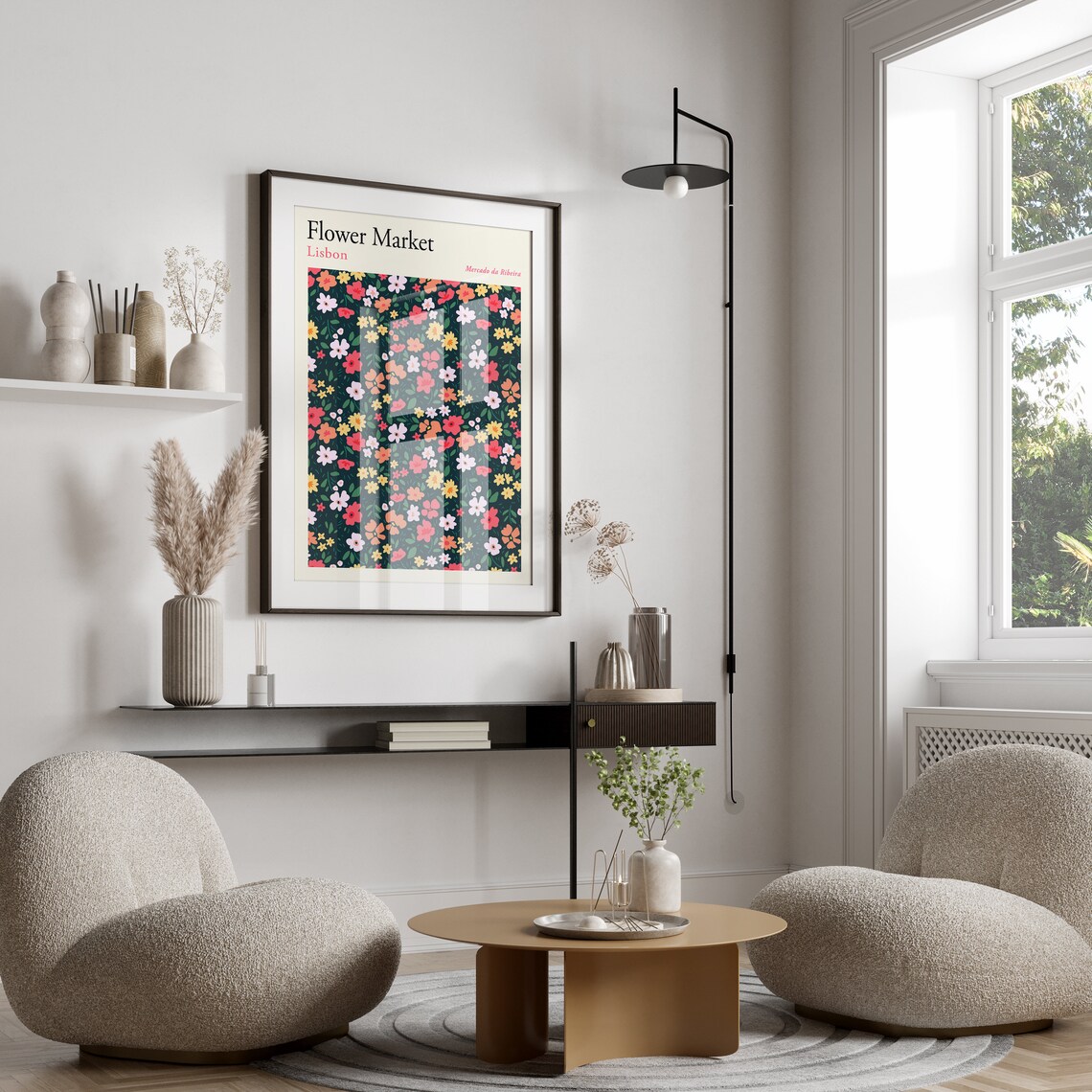 Lisbon Mercado da Ribeira Dark Floral Botanical Market Art Poster - Image 3