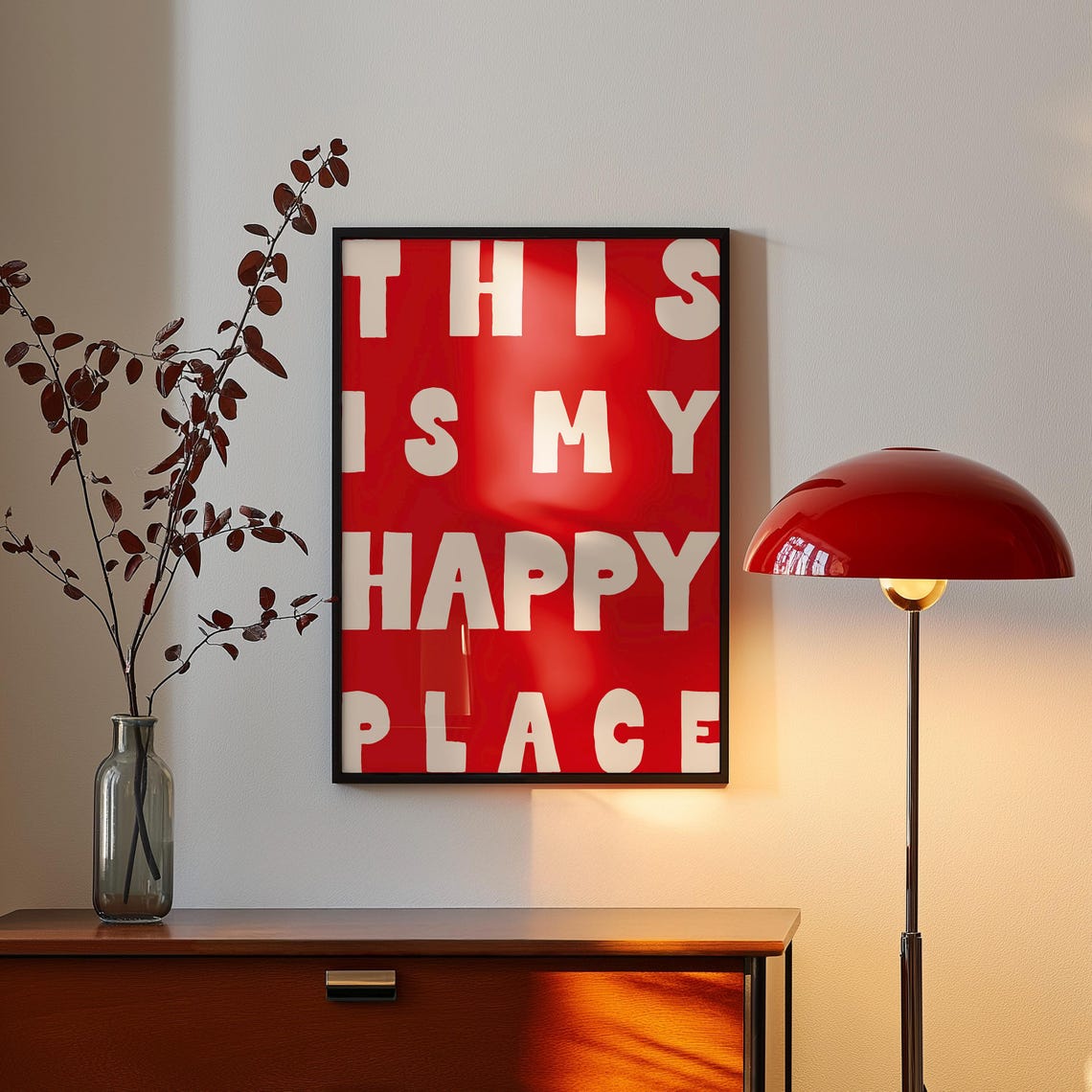 This Is My Happy Place Poster Red Retro Typography Quote Art Design - Image 2