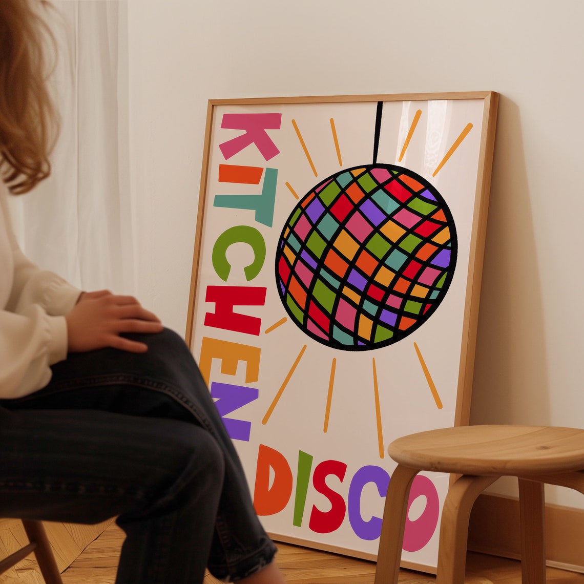 Kitchen Disco Free Entry Colorful Disco Ball Party Retro Poster - Image 2