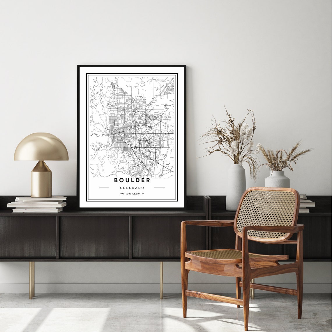 Modern Minimalist Boulder Colorado Black and White City Map Poster - Image 2