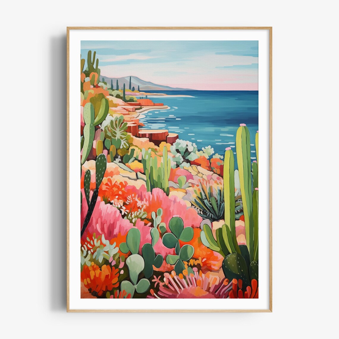 Colorful Cactus Coastline Vibrant Desert Garden Ocean Art Poster - Image 4