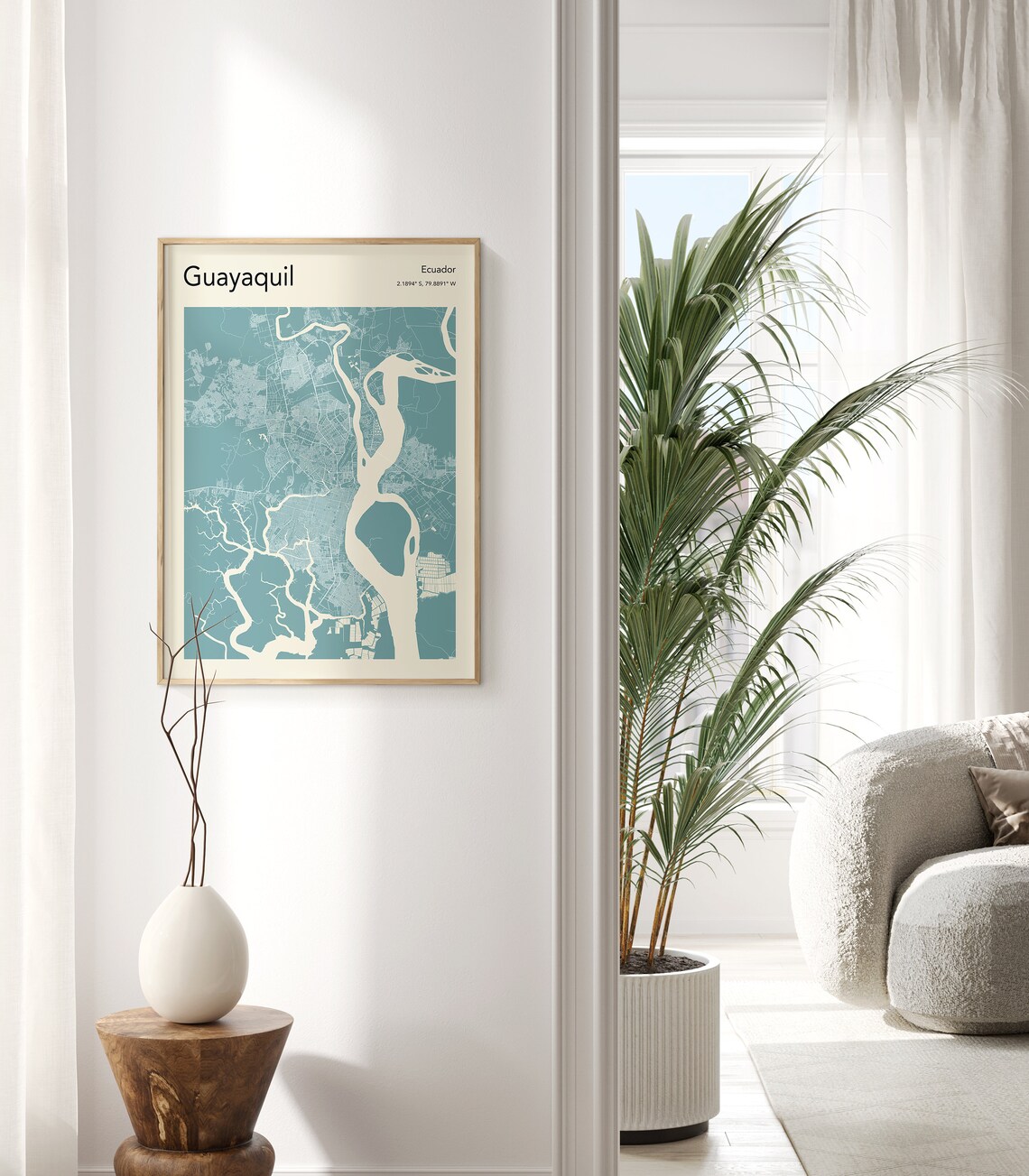 Guayaquil Ecuador Monochrome Crimson River Port City Map Art Poster - Image 3