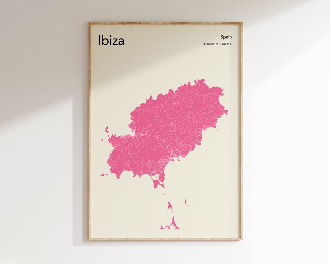 Ibiza Spain Map Print, Pastel Travel Poster