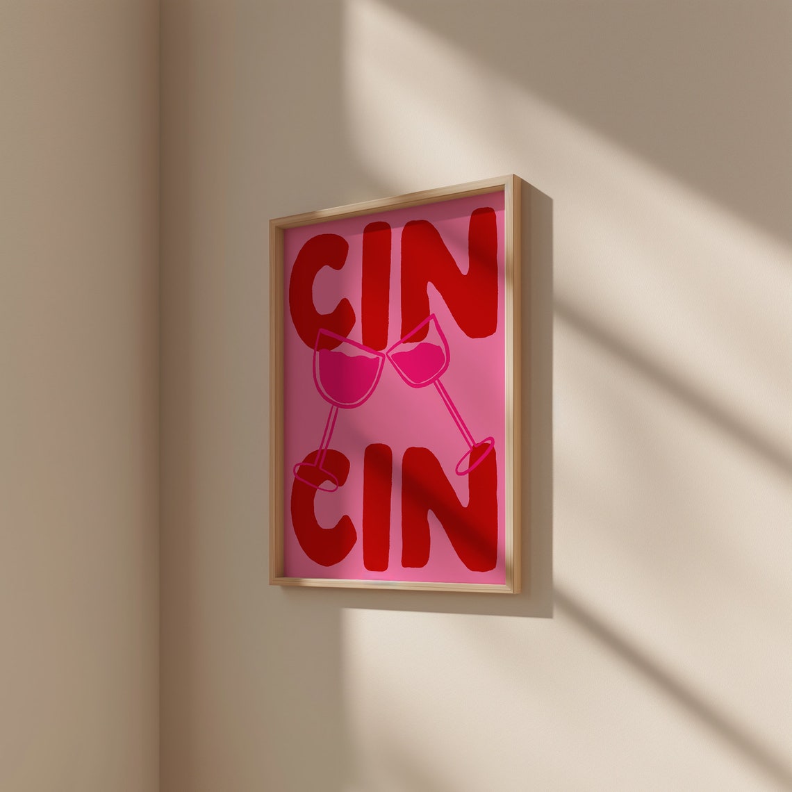 Cin Cin Cheers Clinking Wine Glasses Pink Italian Toast Art Poster - Image 2
