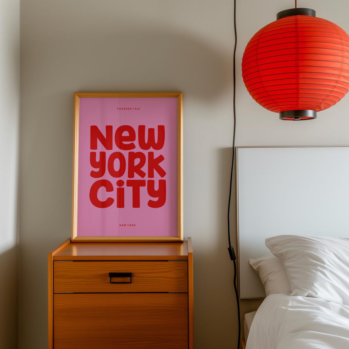 New York City Retro Typography Poster Pink Red Fun Bubble Letters - Image 2