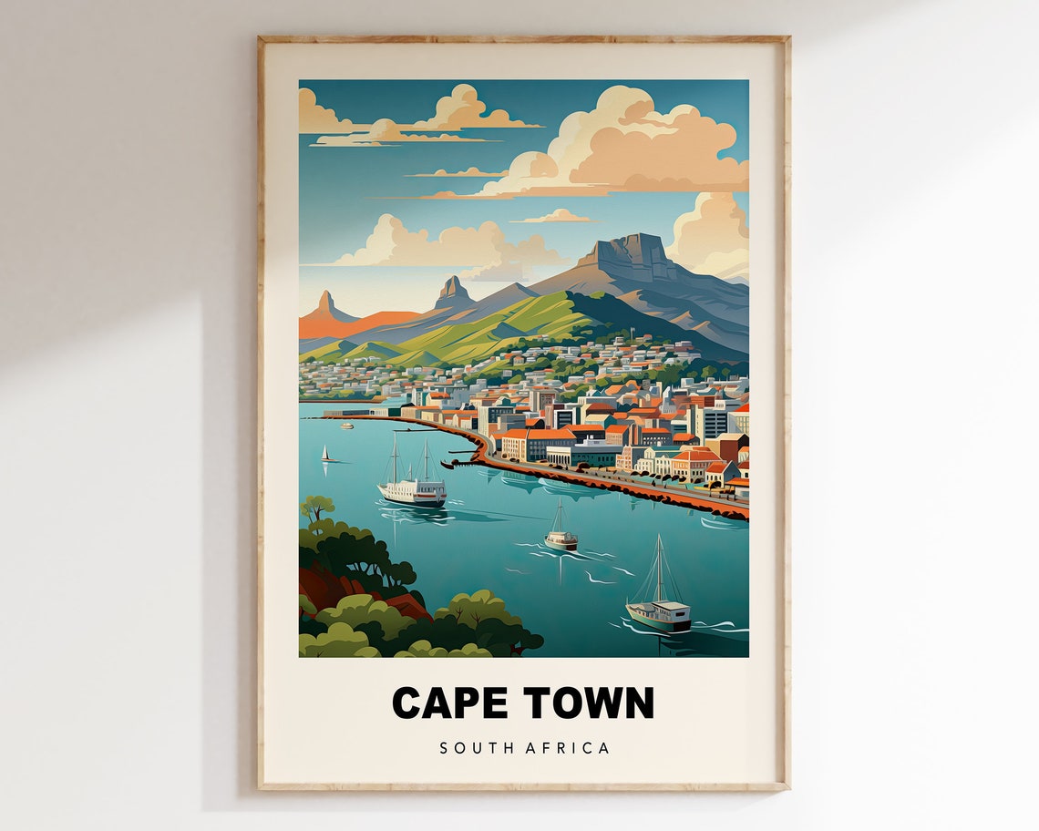 Cape Town Art Print Cape Town South Africa Poster Retro Travel Poster Cape Town Wall Art Mid Century Travel Wall Art Print