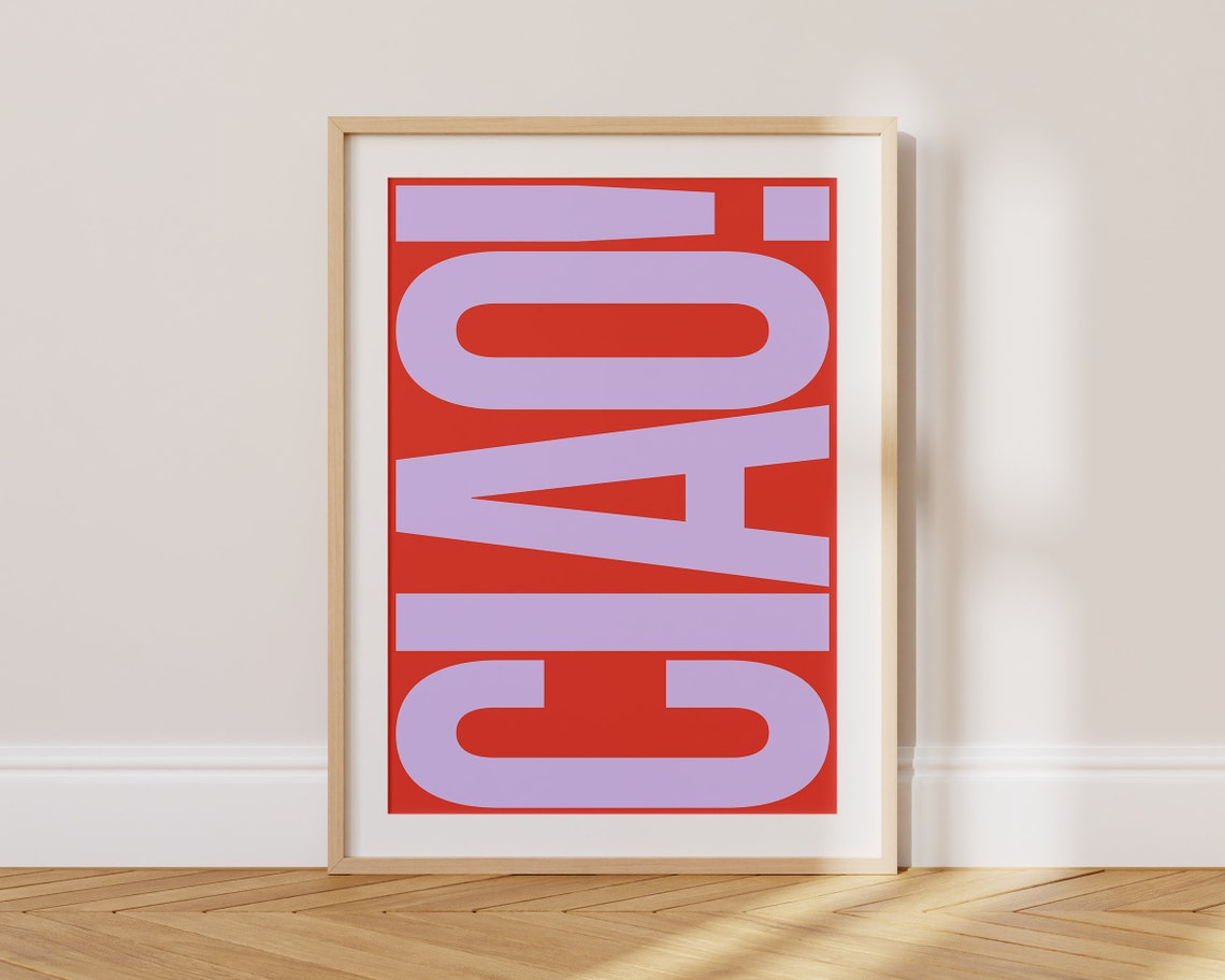 Ciao Lavender on Red Sideways Bold Maximalist Italian Poster