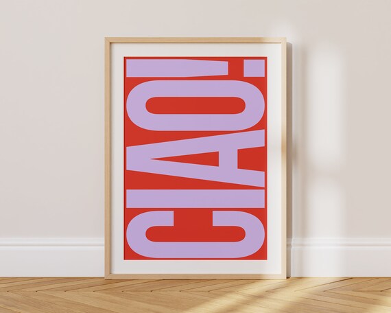 Pink Ciao Typography Retro Poster Maximalist Wall Art Retro Gallery Wall Preppy Aesthetic Bold Typography Prints Italian Poster T049