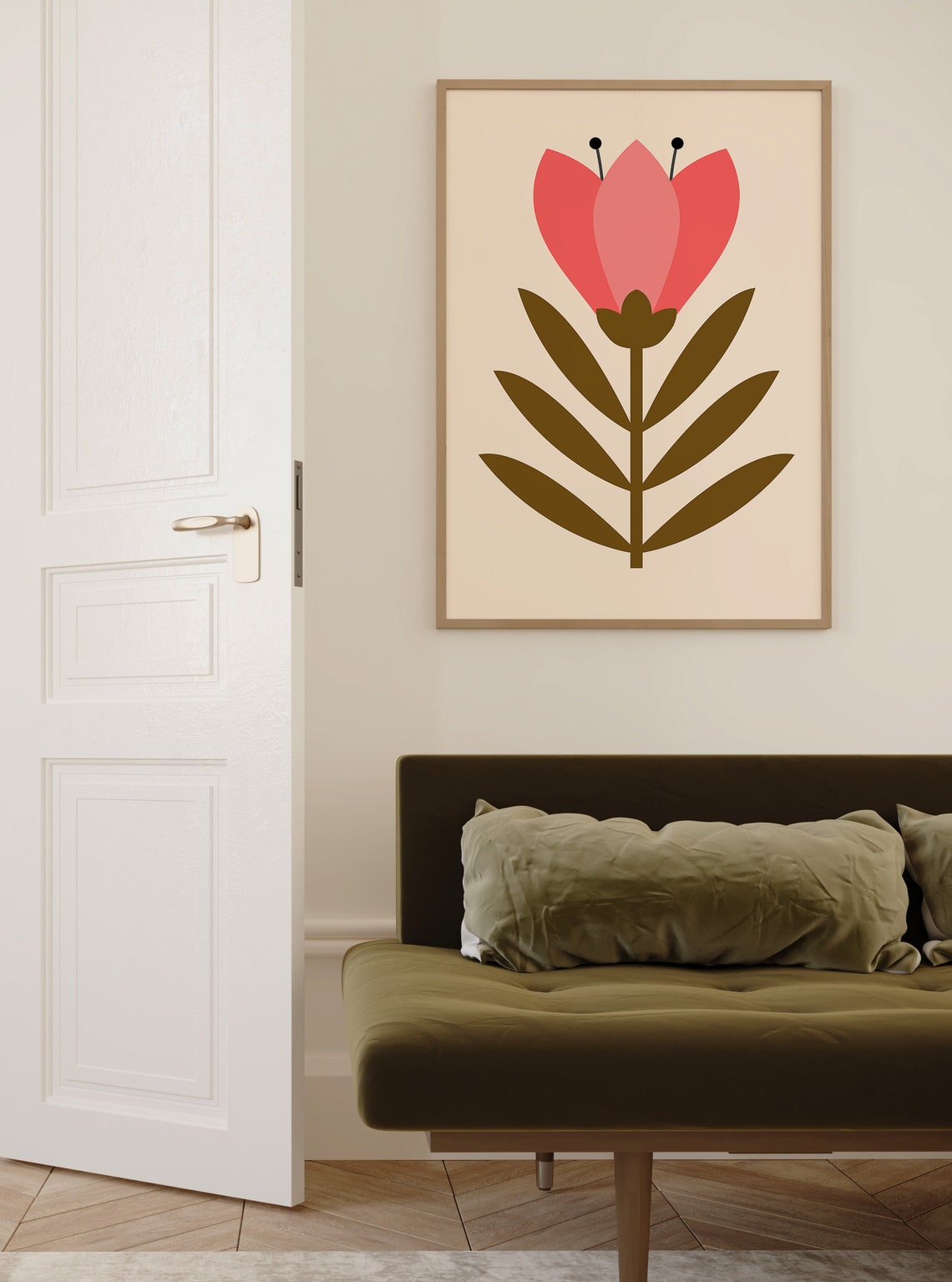 Mid Century Red Tulip Bloom Retro Flower Botanical Art Poster - Image 2