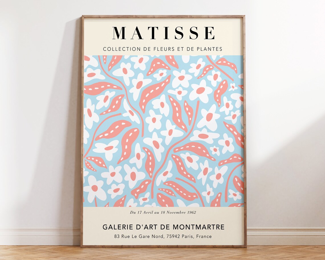Matisse Blue Pink Flowers Plants 1962 Montmartre Gallery Pastel Art Poster