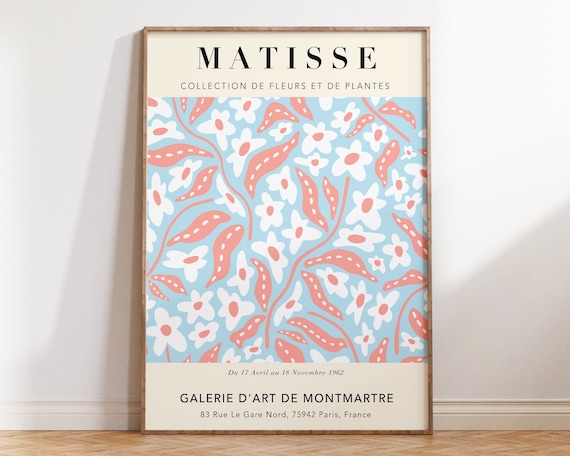 Matisse Blue Pink Flowers Plants 1962 Montmartre Gallery Pastel Art Poster