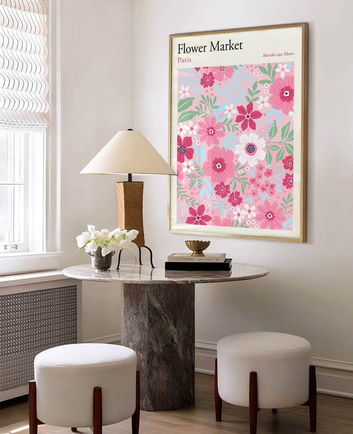 Paris Marche aux Fleurs Pink Floral Flower Market Art Poster - Image 2