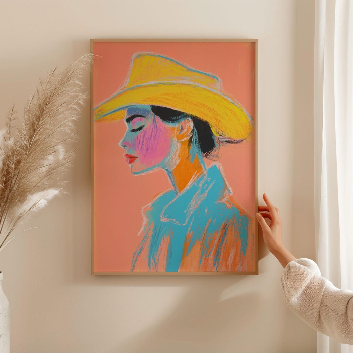 Cowgirl Portrait Painting Abstract Colourful Cowgirl Wall Art Mid Century South Western Print Dopamine Wall Art W19 - Image 2