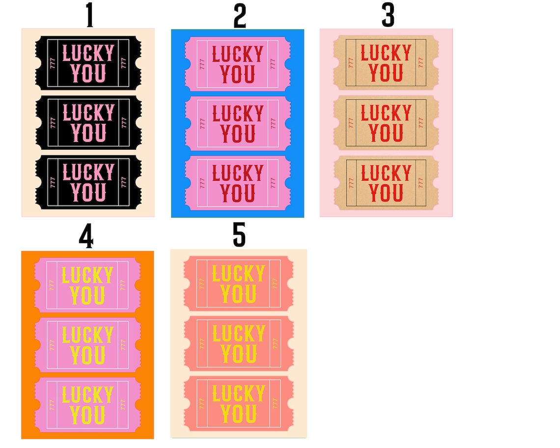 Lucky You 777 Retro Ticket Stub Pink Kraft Paper Wall Poster - Image 3