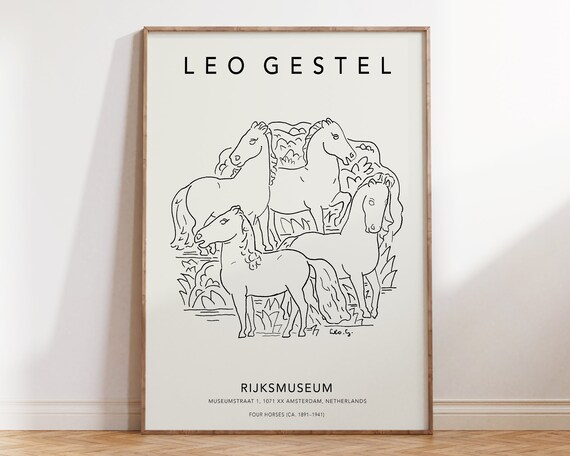 Leo Gestel Line Art Exhibition Poster Picasso Style Line Art Print Vintage Horse Drawing Modern Minimal Poster Vintage Leo Gestel V041