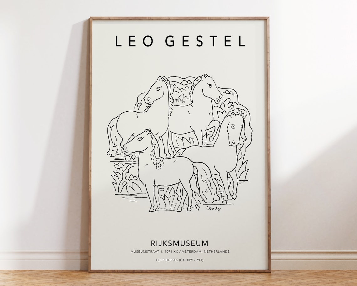 Leo Gestel Four Horses Line Drawing Rijksmuseum Amsterdam Poster