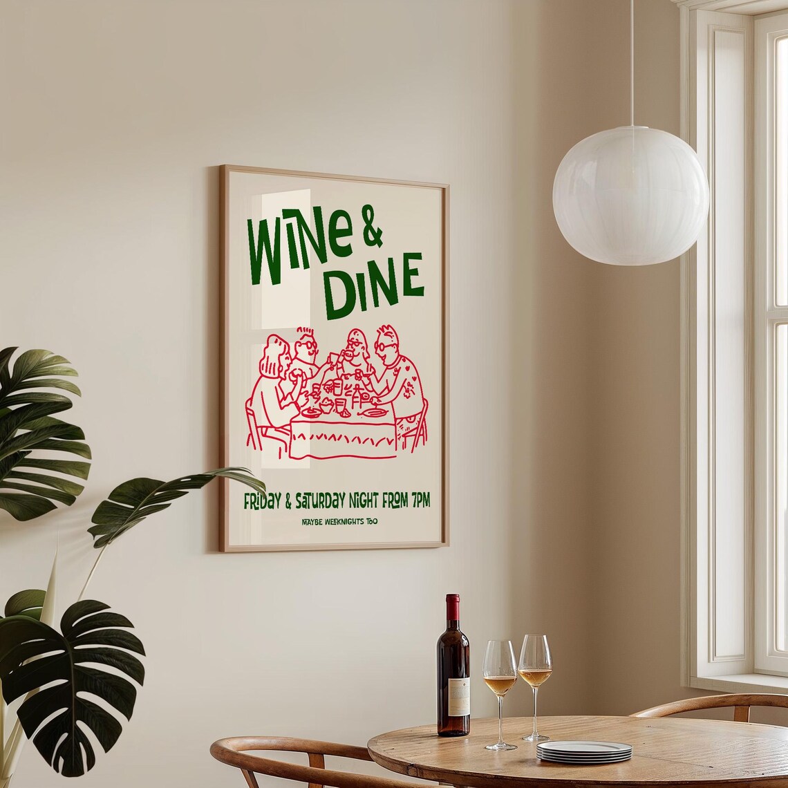 Wine And Dine Retro Dinner Party Hand Drawn Food Illustration Poster - Image 4