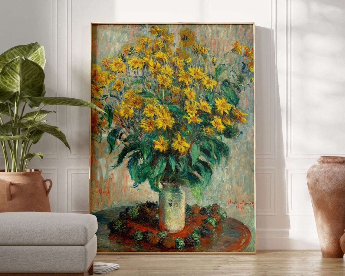 Claude Monet Jerusalem Artichoke Yellow Flower Bouquet Painting Poster - Image 2