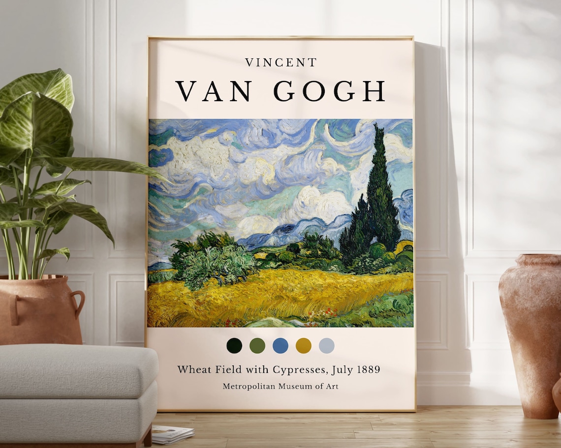 Van Gogh Wheat Field With Cypresses, Vintage Art Print