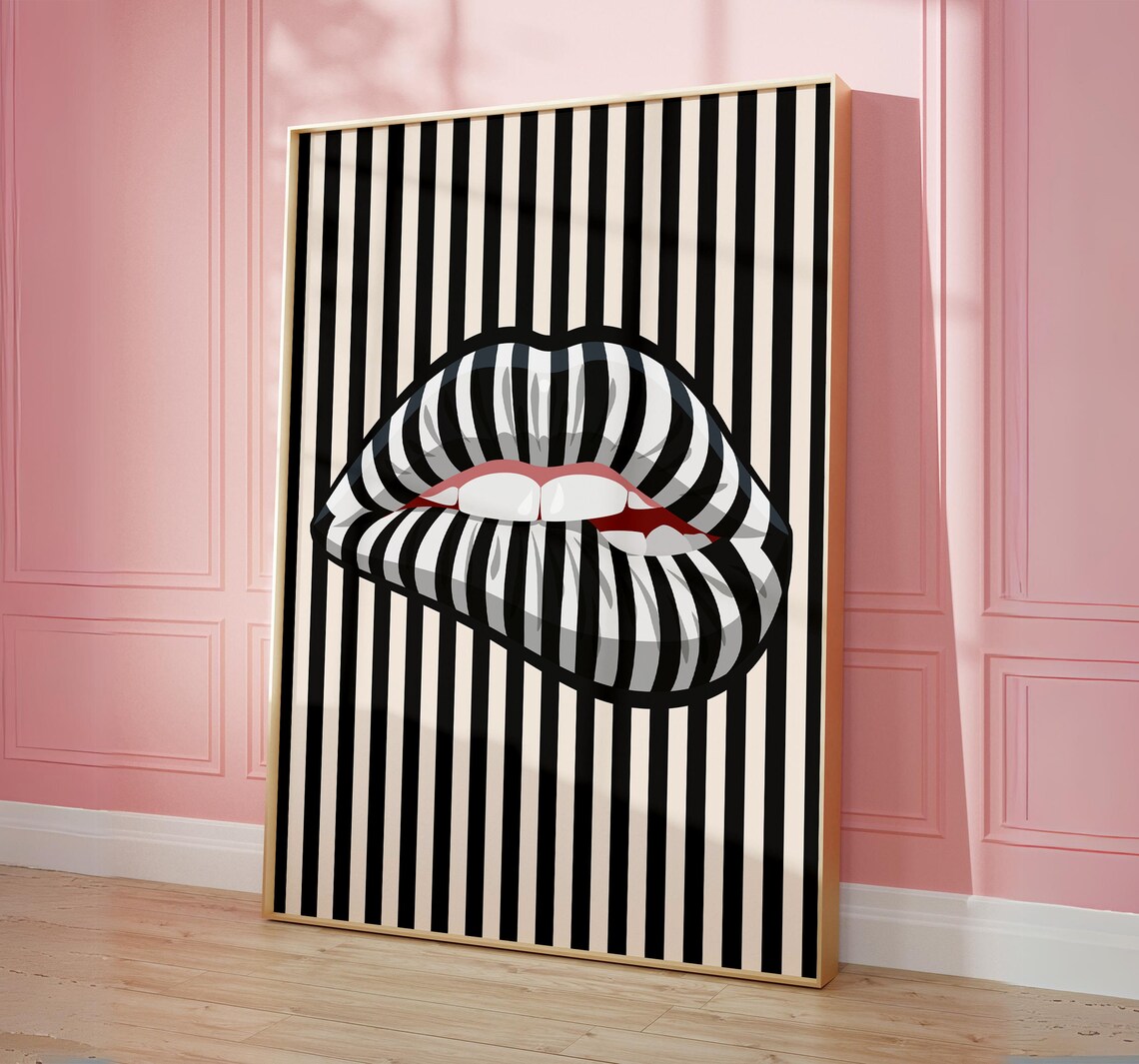 Kiss Lips Funky Art Print, Makeup Wall Art