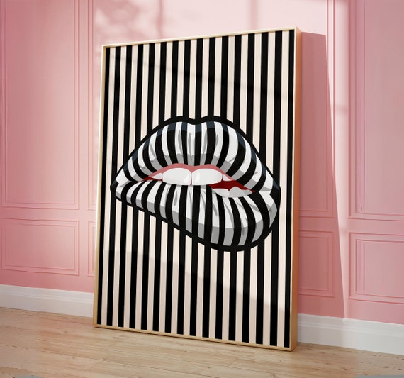 Kiss Lips Funky Art Print, Makeup Wall Art