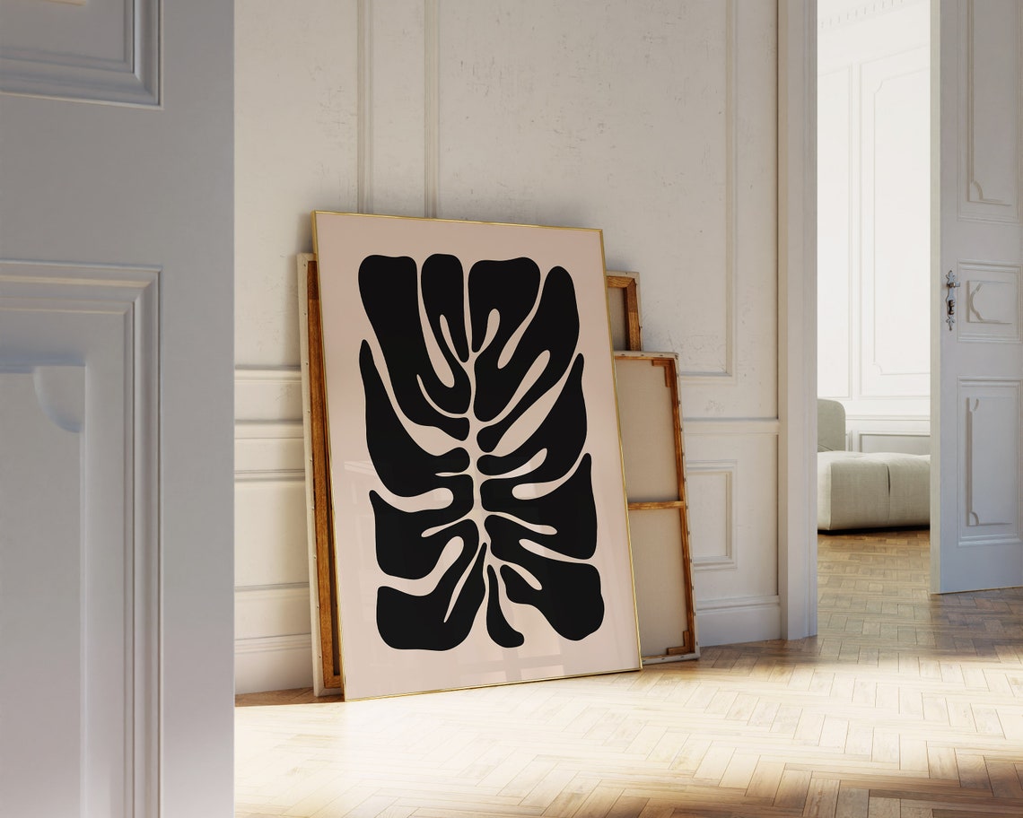 Bold Black Monstera Silhouette on Beige Abstract Botanical Poster - Image 2