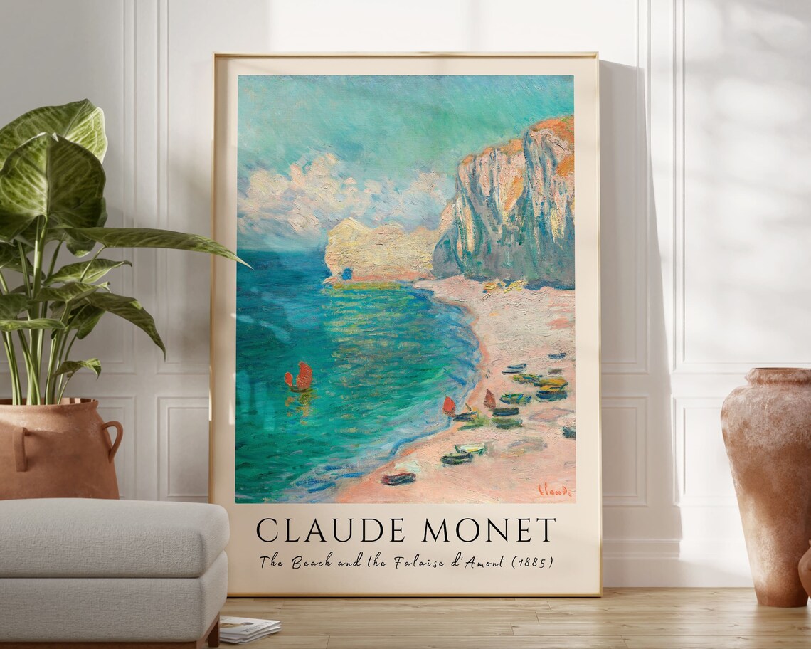 Claude Monet Beach and Falaise d'Amont 1885 Etretat Sea Poster - Image 2
