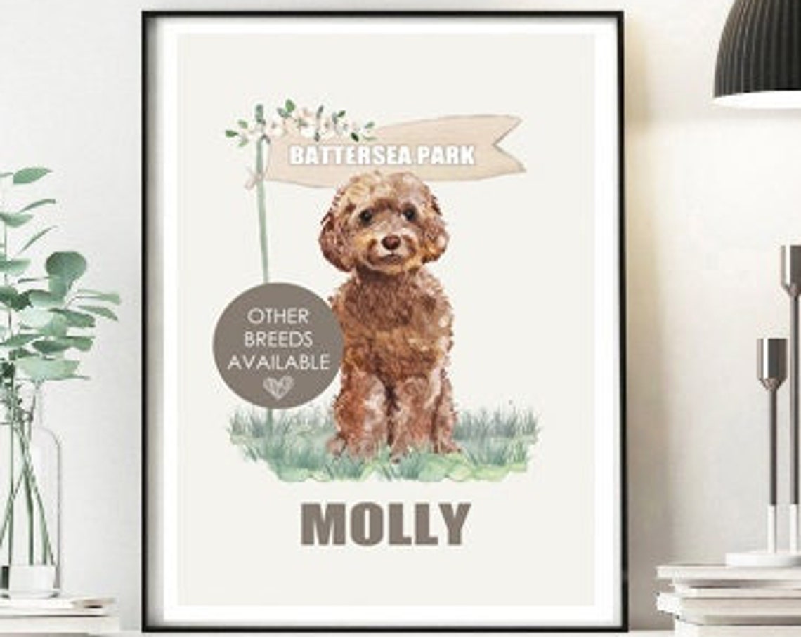 Cockapoo Watercolor Dog Portrait Personalized Pet Name Wall Art