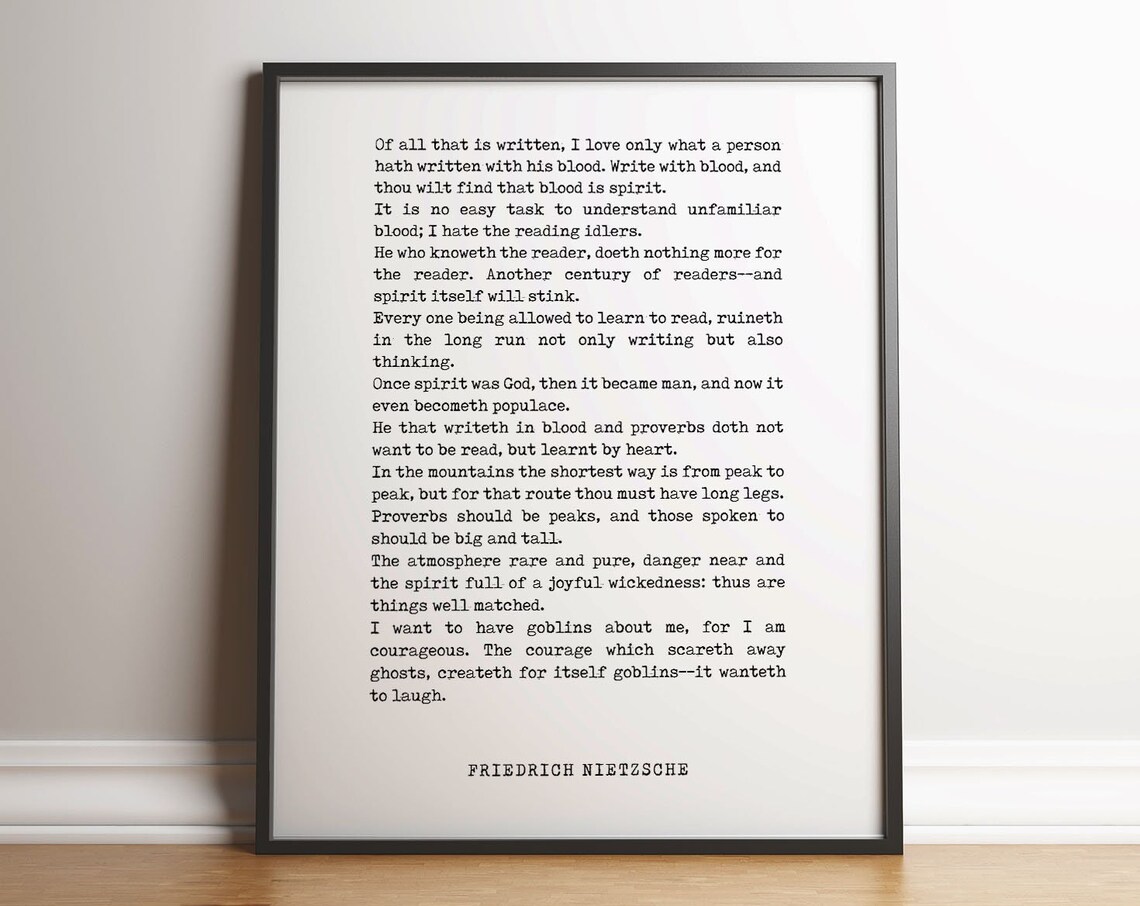 Friedrich Nietzsche Write with Blood Quote Full Text Art Print - Image 3