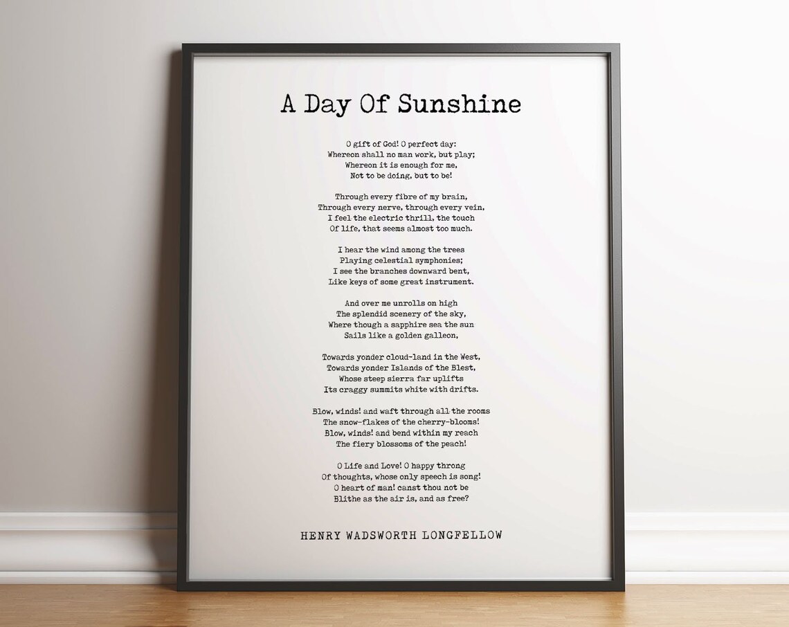 Longfellow A Day Of Sunshine Poem Centered Typography Art Print
