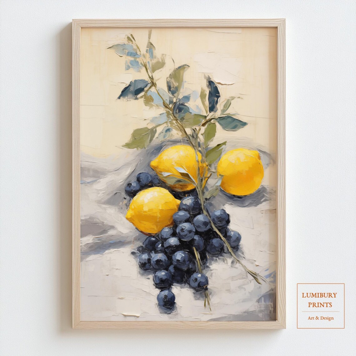 Lemon And Blueberry Still Life Oil Painting Rustic Kitchen Fruit Poster