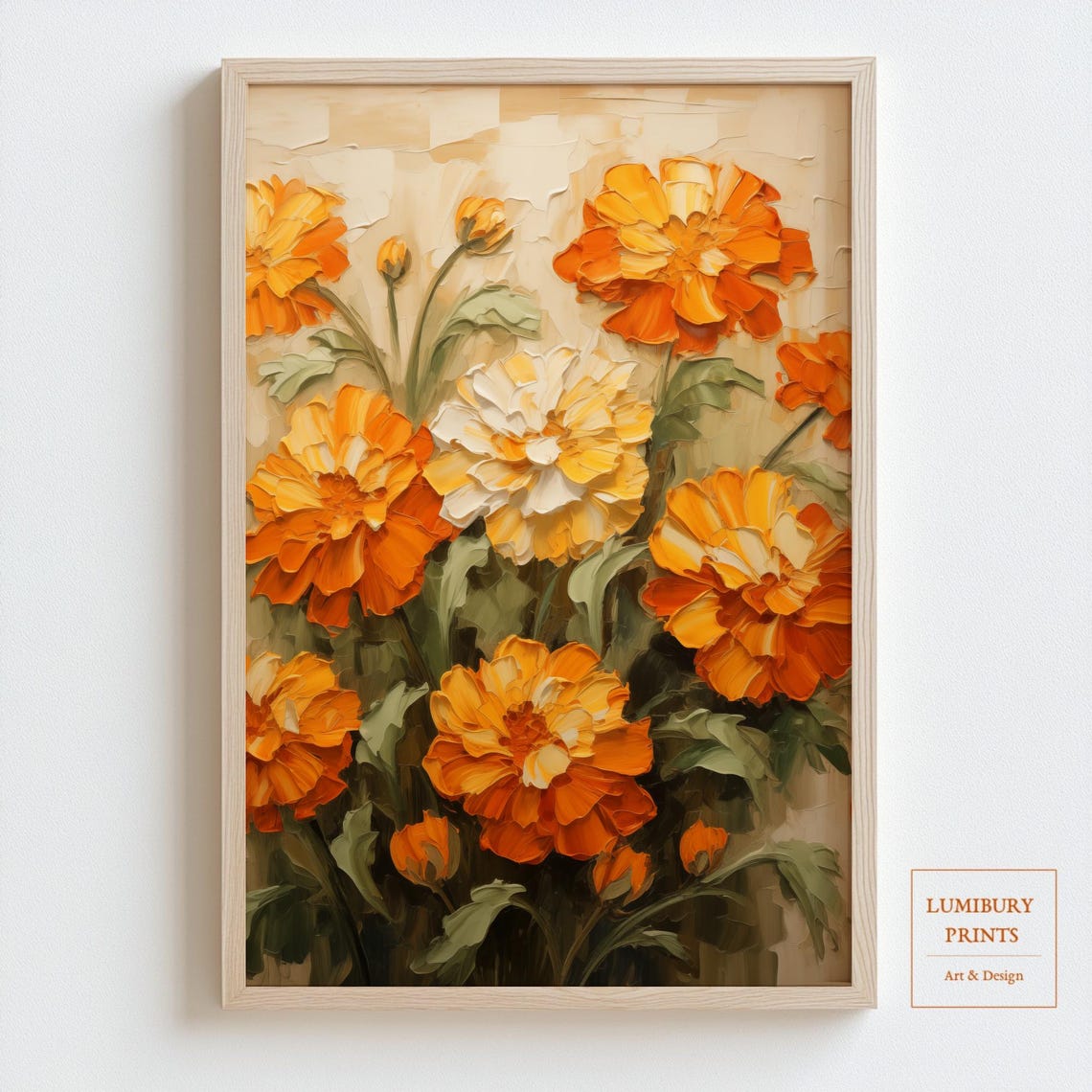 Marigold Flower Art Autumn Botanical Print Rustic Kitchen Decor Vintage Fall Instant