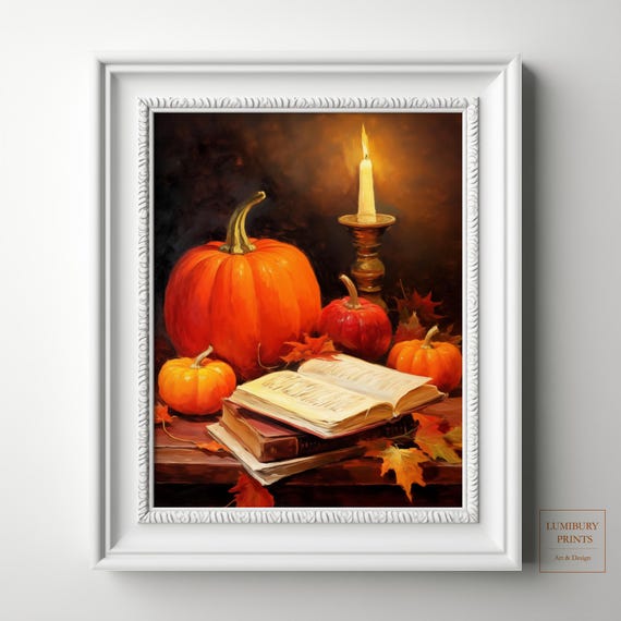Pumpkin Halloween Decor Candle Wall Poster Book Gothic Vintage Print Instant