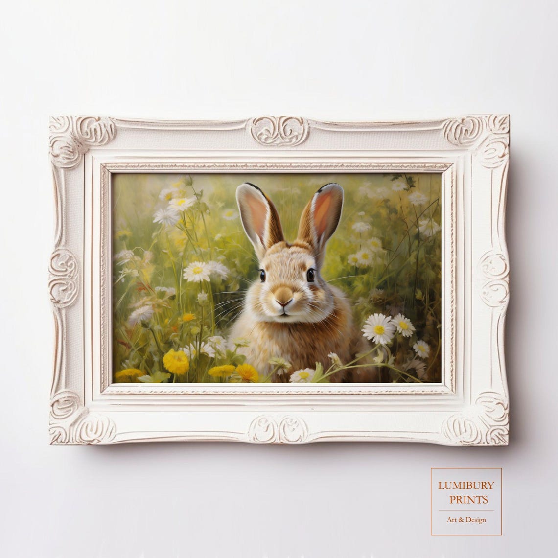 Vintage Golden Bunny Oil Painting Rustic Easter Rabbit Print Farmhouse Wall Decor