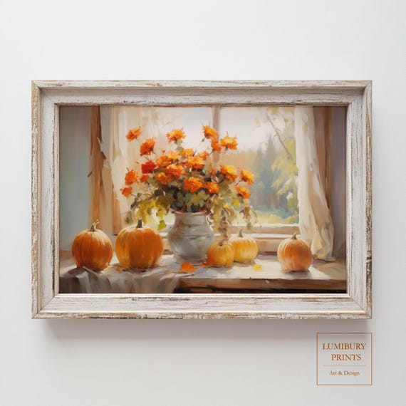 Neutral Halloween Decor Pumpkin Wall Art Rustic Farmhouse Fall Autumn Kitchen Instant