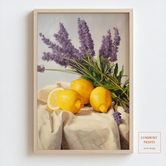 Lavender Wall Art Lemon Kitchen Floral Print Fruit Decor Botanical