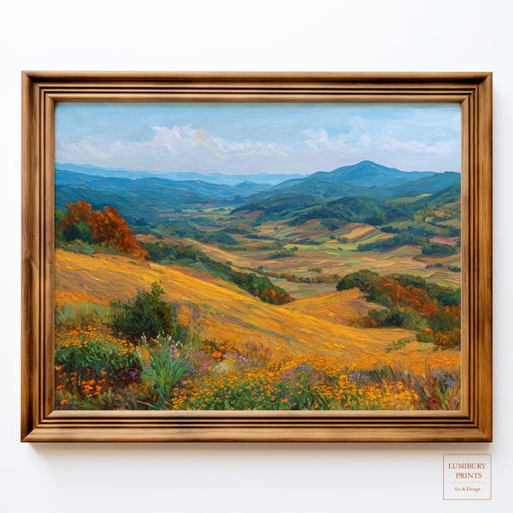 Autumn Landscape Print Impasto Tree Vintage Fall Decor Wall Art